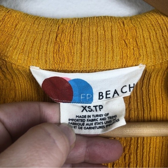 Free People Beach Aster Long Sleeve Collar Tee Dress Marigold Caftan Cover XS - Picture 6 of 10